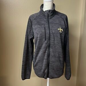 New Orleans Saints NFL Black and Grey Heather Zip front Sz M